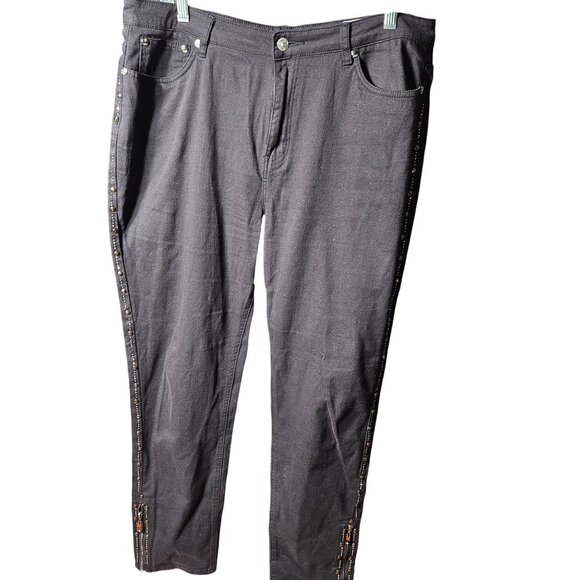 Black Denim Jeans With Rhinestone Embellishments & Zipper Ankle Detail For Women - Picture 1 of 9